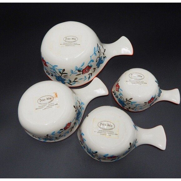 Dutch Wax Floral Measuring Cups Set Hand-Painted Ceramic Multi-Colored S/4 - Picture 6 of 7